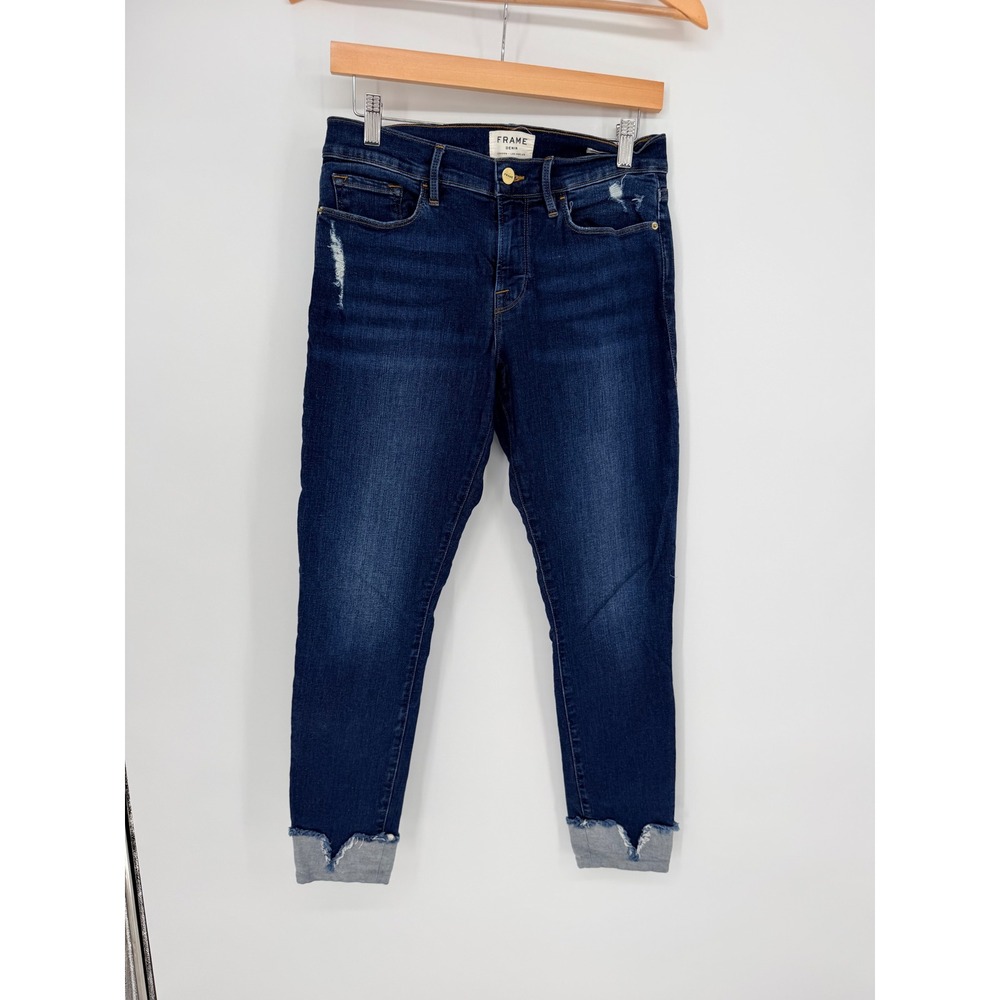 FRAME Le High Skinny Jeans 29 Blue Distressed Tulip Hem Streetwear‎ Edgy